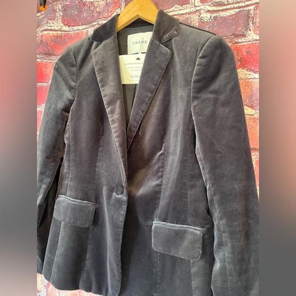 FRAME "The Classic" Velvet Blazer in Charcoal Gray - Picture 3 of 11